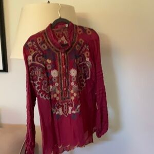 Johnny Was Red Embroidered Blouse . Impeccable condition, size XXL